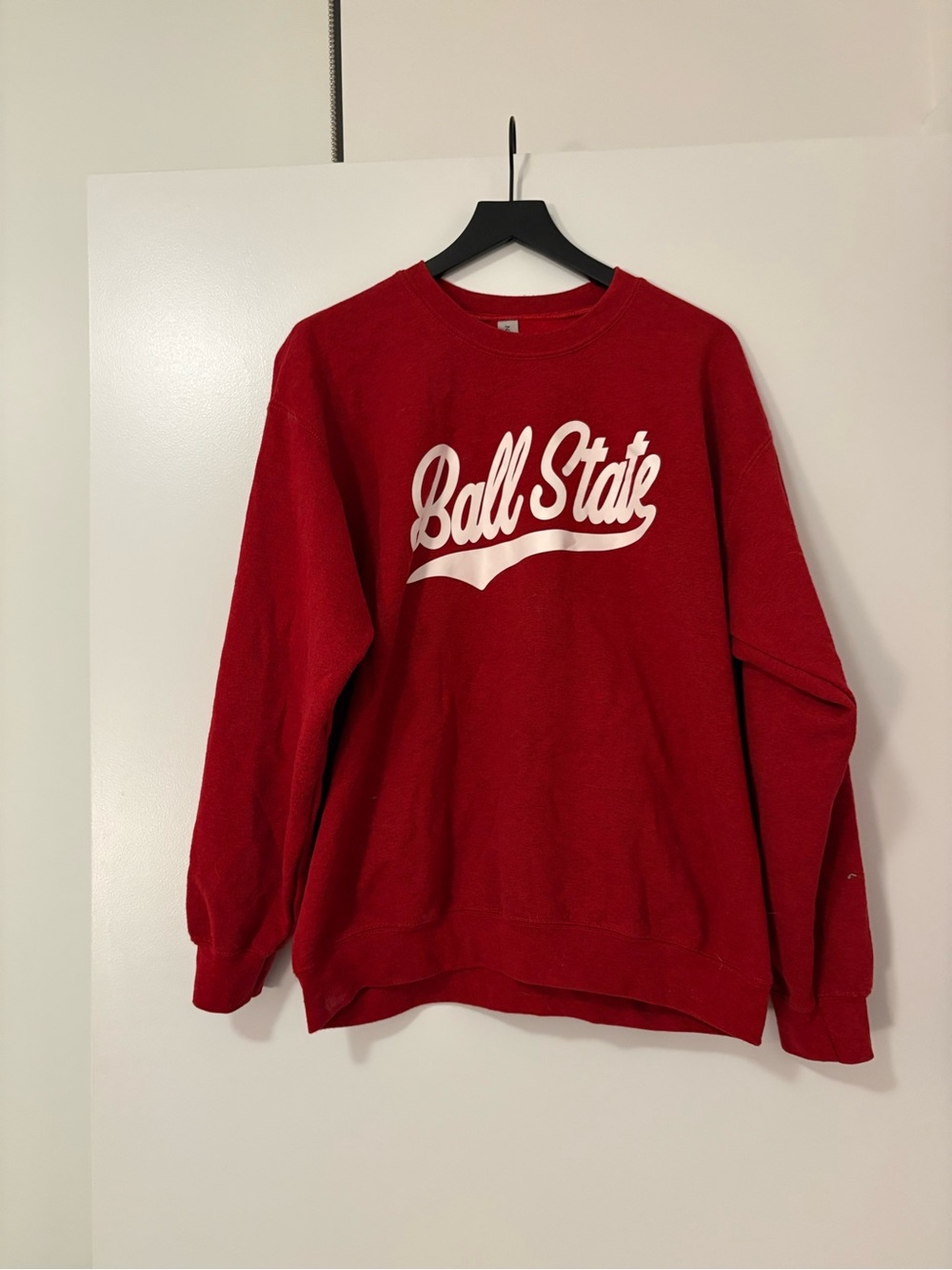 Gildan Red Crewneck Sweatshirt with White 'Ball State' Script